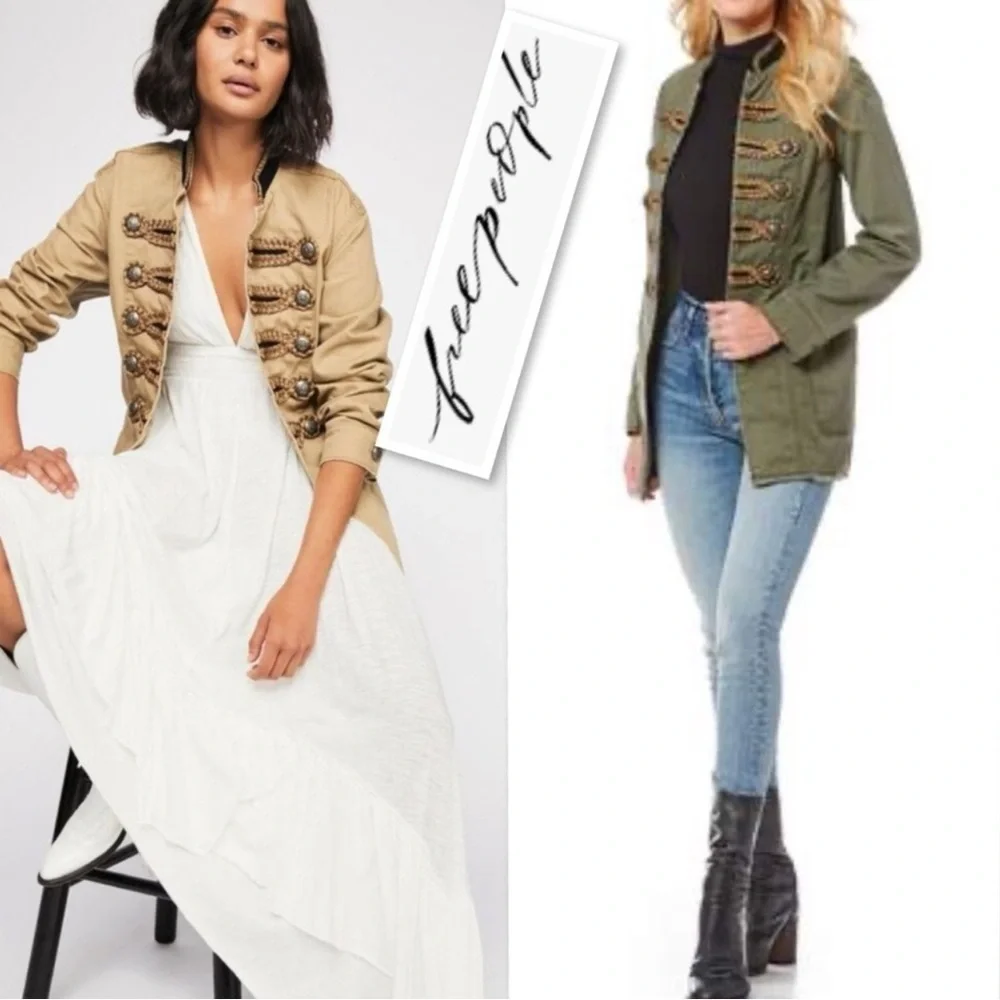 Free People Passenger Military Style Cotton Twill Jacket Blazer In Moss Size L